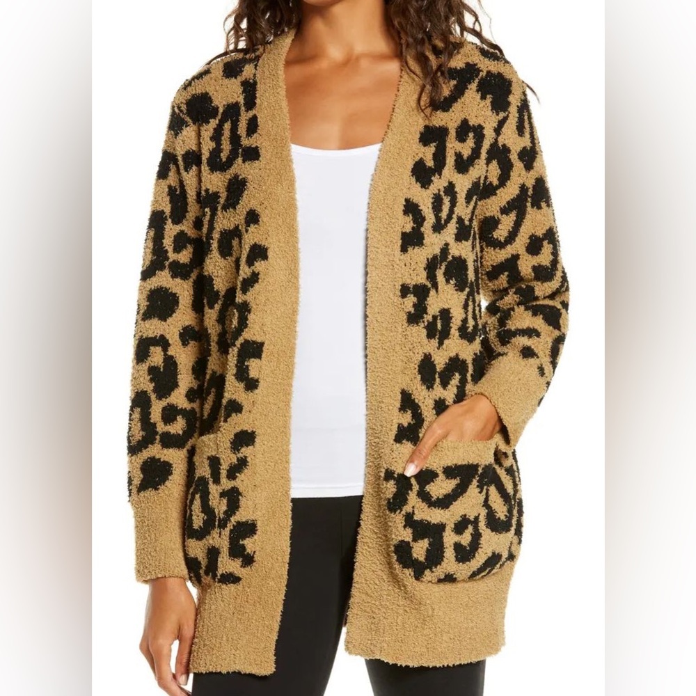 BAREFOOT DREAMS CozyChic Leopard Cardigan - Camel/Black, Size M